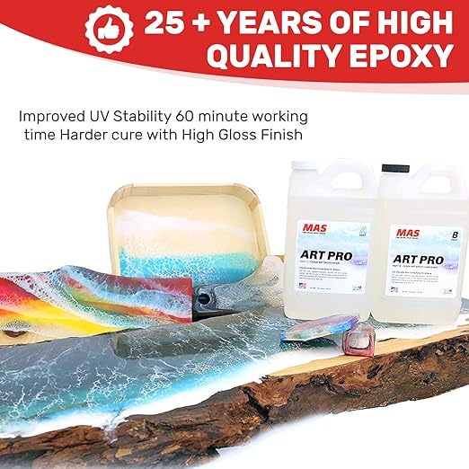 MAS Epoxies Art Pro Epoxy Clear Kit 2-Gallon (1-Gal Resin and 1-Gal Hardener) Low Viscosity and Enhanced UV Resistance, Ideal for Jewelry Making, Flower Preservation, and Other Resin Crafts