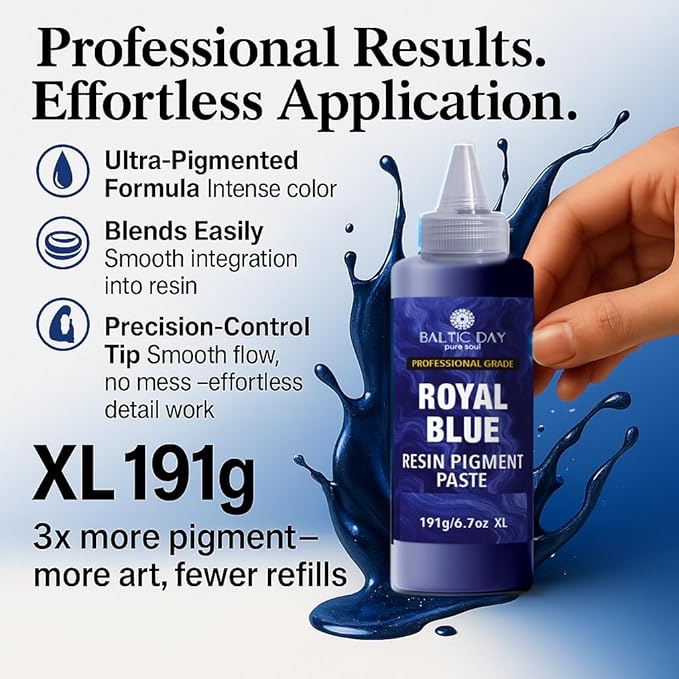 Royal Blue Epoxy Resin Pigment Paste XL (191g/6.7oz) – Opaque Epoxy Dye & High Concentration Coloring Paste, Mica Powder Alternative for Resin Art, Jewelry, Tumblers, River Tables & Crafts