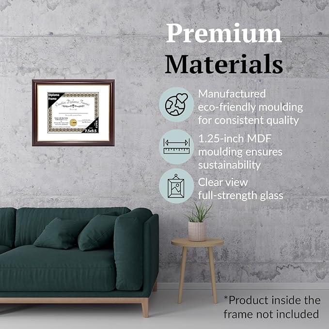 Creative Picture Frames 7.5x9.5 Mahogany Gold Rim Diploma Frame with White Mat Glass Easel and Installed Wall Hangers | Frame Holds 10x12 Media without Mat