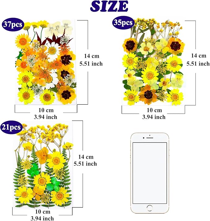 93 Pcs Yellow Dried Pressed Flowers Real Natural Leave Petals for DIY Resin Candle Jewelry Nail Crafts
