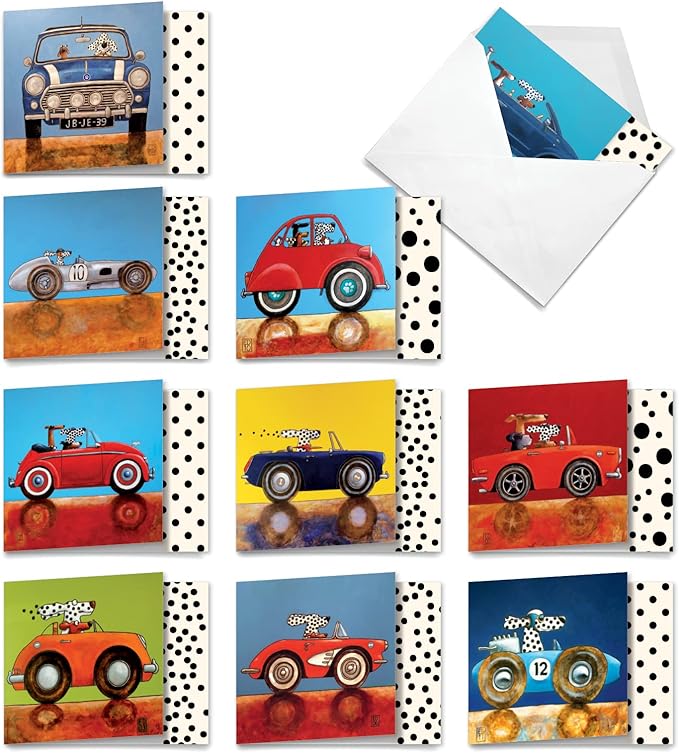 The Best Card Company - 10 Blank Dog Cards Assorted (4 x 5.12 Inch) - Adorable Boxed Animal Note Cards for All Occasions - See Spot Drive MQ4977OCB-B1x10