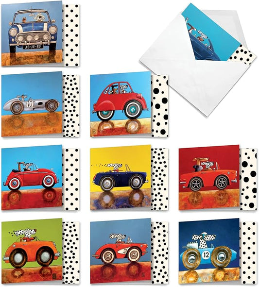The Best Card Company - 10 Blank Dog Cards Assorted (4 x 5.12 Inch) - Adorable Boxed Animal Note Cards for All Occasions - See Spot Drive MQ4977OCB-B1x10