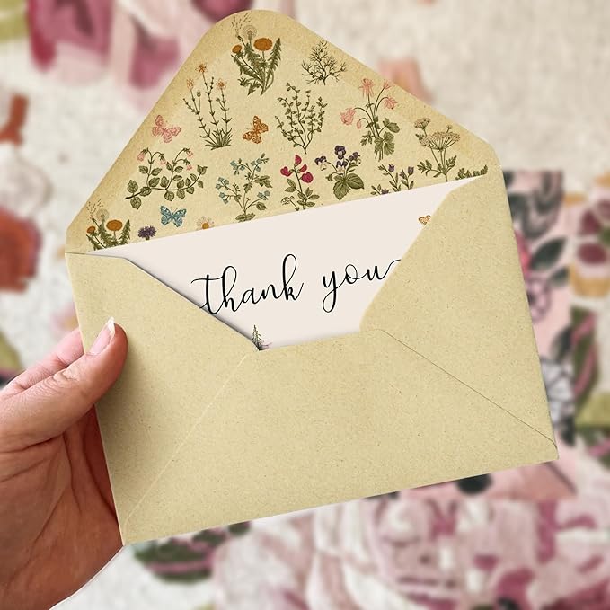 Artoid Mode 24 Pack Fall Wildflower Thank You Cards Floral Leaves Gift With Envelope Sticker Blank Note Cards for Birthday Wedding Baby Shower Bridal Shower, 4 x 6 Inch