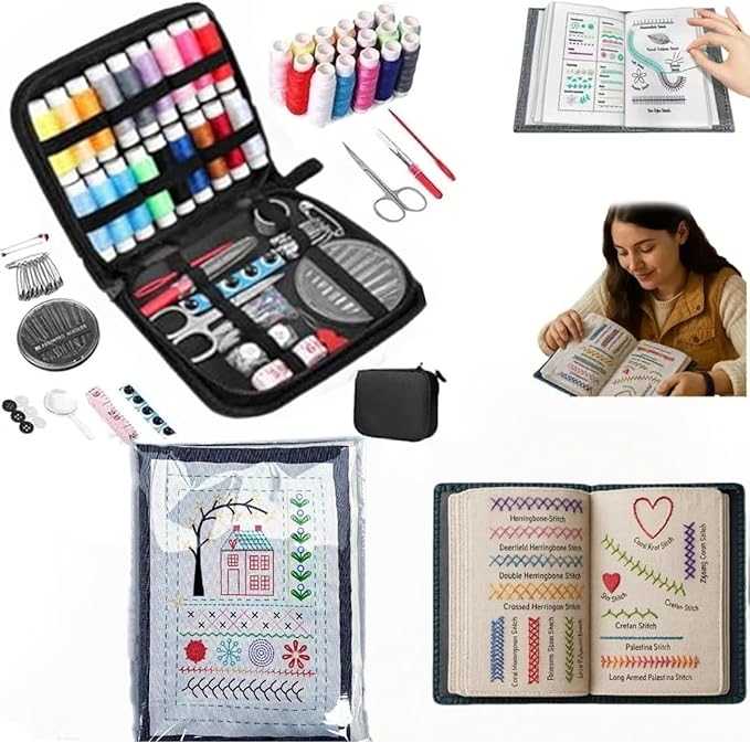 Embroidery kit for Beginners | All-in-One Portable Sewing Kit with 106 Stitch Tutorials & Reusable Linen Practice Book | Complete Embroidery Sampler Book for DIY & Craft Lovers