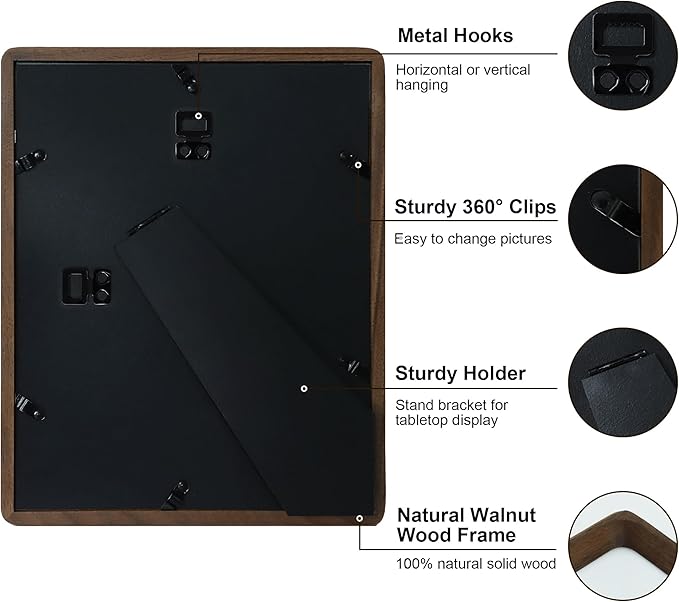 8x10 Picture Frame Natural Walnut Wood with Mat for 5x7, Original Natural Solid Wood 8 by 10 Photo Frames with Tempered Glass Cover for Wall and Tabletop Display