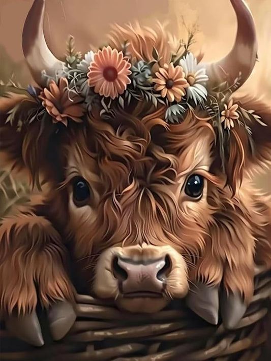 Mosaflare 5D Diamond Painting Kits for Adults, Highland Cow Diamond Art for Beginners, DIY Full Round Drill Paint by Diamonds Dot Gem Art for Adults, Home Wall Decor 12x16 Inch