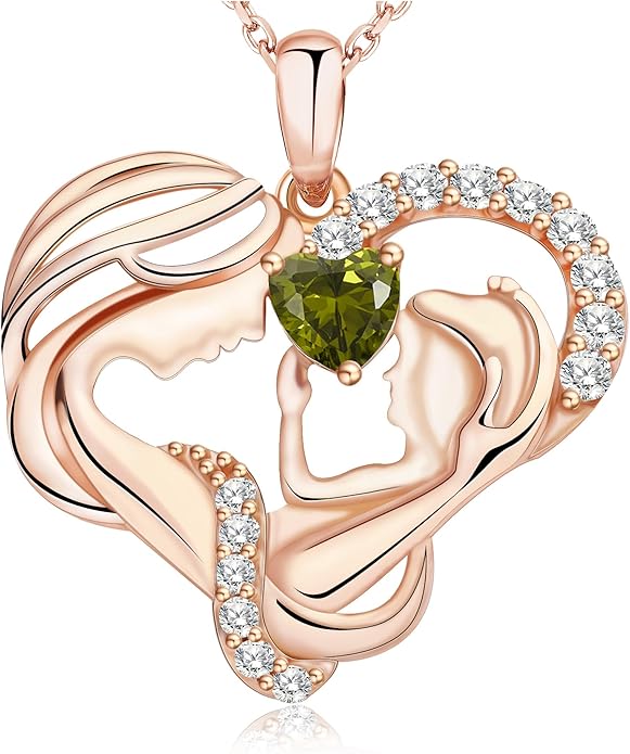 Mothers Day Gifts for Mom - Rose Heart Necklaces for Women, 925 Sterling Silver Birthstone Jewelry to My Wife Necklace, Birthday Gifts for Mother Grandma Girlfriend Her