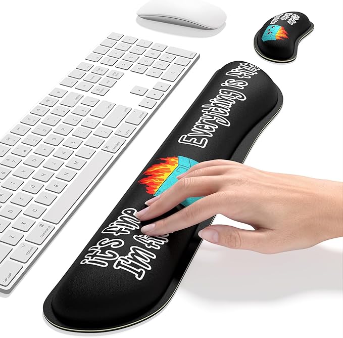 Dapesuom Enlarge Keyboard Wrist Rest, Memory Foam Wrist Cushion for Desk Mats Support, Typing Pain Relief Keyboard Mouse Pad Rests Set with Non-Slip Base for Gaming Laptop Computer, Black Dumpster