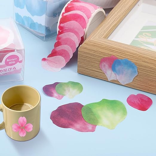 uxcell 1 Roll Petal Washi Tape, 80 Pieces Floral Decorative Tape Colored Masking Tapes Crafting Supplies for DIY Crafts, Gift Wrapping, Scrapbook, Party Decorations, Small Violet