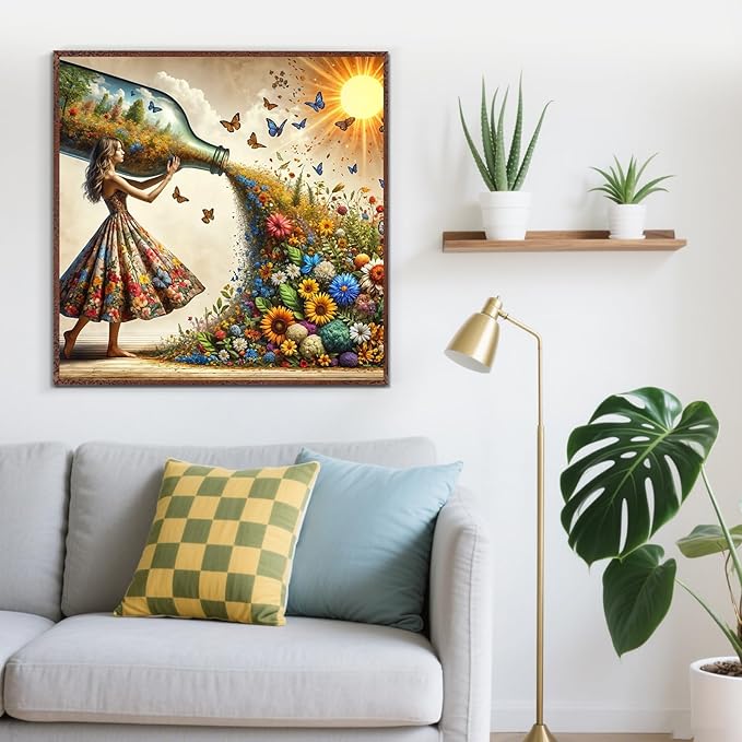Sunflower Butterfly Sun Diamond Painting Kits for Adults, 5D Diamond Art Kits for Adults Beginners, DIY Full Round Drill Diamond Dot Painting Gem Art Kits for Adult, Home Wall Decor 13.8x13.8 Inch