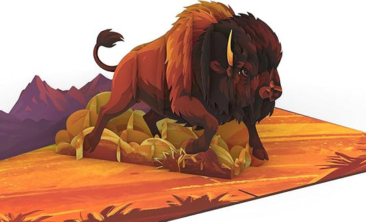 iGifts And Cards Be Bold Be Brave Be Wild Bison Pop Up Card – 3D Buffalo Mountain Scene for Graduation, Promotion, New Job – Encouragement Gift for Men, Nature Lovers, Adventurers – 6”x8” w/Notecard