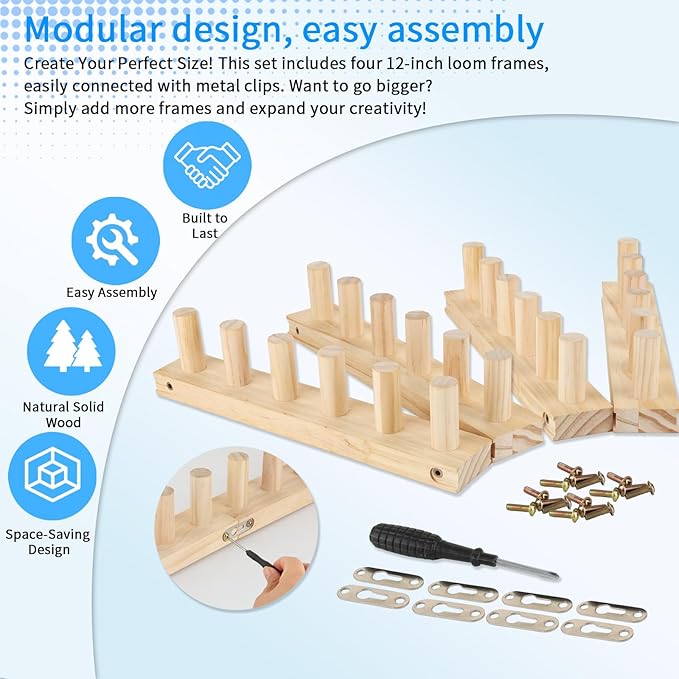 Craftspire 48" Large Chunky Knitting Loom Kit for Beginners - Adjustable Wood Frame for No-Needle DIY Blankets, Scarves & Throws | Relaxing Craft Gift for Stress Relief & Home Decor