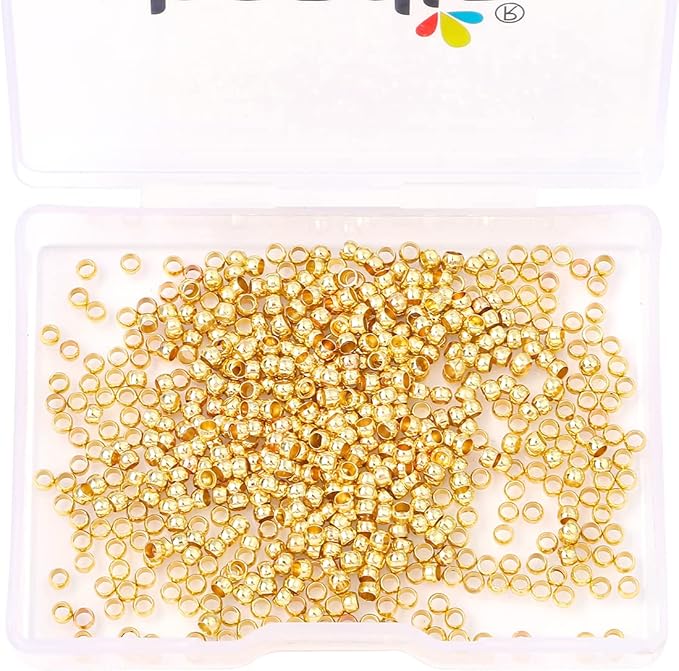 14K Gold Plated Crimp Beads Non Tarnish 2.5mm 600pcs for Jewelry Making Findings
