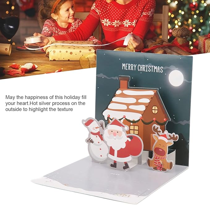 3D Greeting Cards,Christmas Party Card Sets,Greeting Three Dimensional Christmas Special Decorative Paper with Envelope Sticker (Type E)