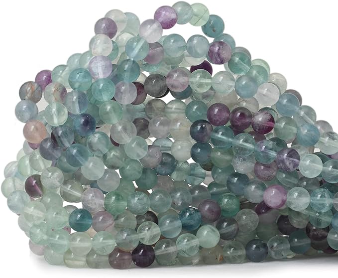 60PCS 6mm Natural Colorful Fluorite Gemstone Round Loose Beads for Jewelry Making DIY Findings 1 Strand 15"