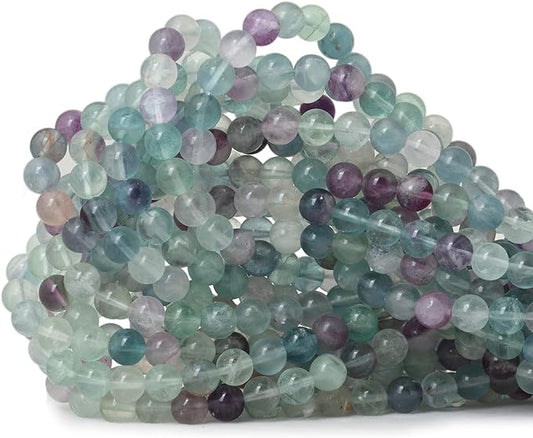 60PCS 6mm Natural Colorful Fluorite Gemstone Round Loose Beads for Jewelry Making DIY Findings 1 Strand 15"