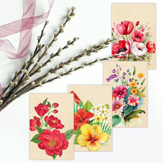 PARTH iMPEX 36 Blank Floral Note Cards With Envelopes - 4 x 6 inch All Occasion Greeting Cards, Cute Vintage Flowers Stationery Thank You Notecards and Sealing Stickers
