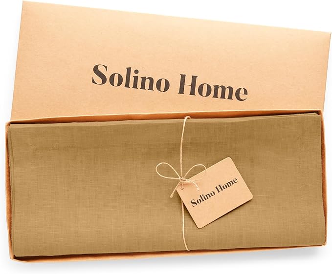 Solino Home Linen Table Runner 48 Inches - 100% Pure Linen Camel Table Runner 14 x 48 Inch Ideal for Dresser and Coffee Tables - Diana Medium Weight