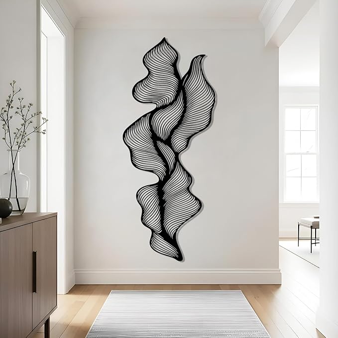 Abstract Line Metal Wall Art, Modern Luxury Line Metal Wall Decor, Irregular Geometric Wall Decor, Abstract Minimalist Line Wall Art, Contemporary Wall Hanging for Living Room (White, 48"x20"/121x50cm)