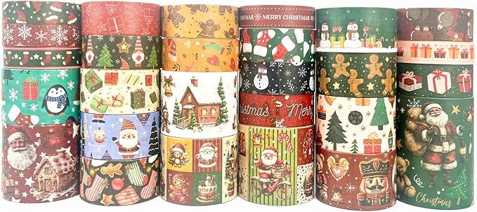 27 Rolls Christmas Washi Tape, Aesthetic Colored Decorative Cute Scrapbook Tape for Scrapbooking Supplies Journaling Craft Junk Journal