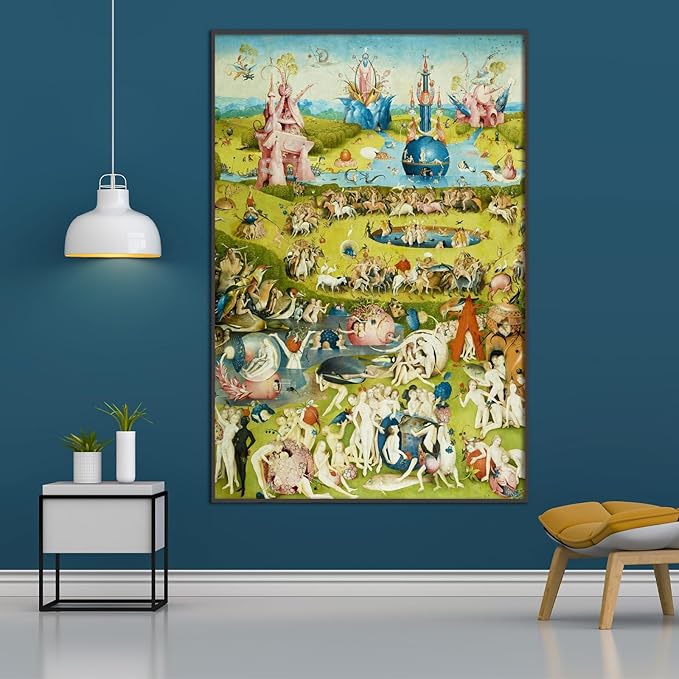 Hieronymus Bosch Canvas Wall Art Paradise on Earth Poster Famous Master Oil Painting Printing Room Aesthetic Decoration Suitable for Home Office Classroom Wall Decorate Unframed(20x30in/50x75cm)