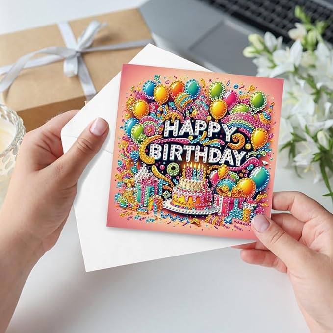 6-Pack Wishes & Blooms Bouquet Diamond Painting Greeting Card Kits, Special Shaped Diamonds Painting, DIY Handcraft for Relatives and Friends with Wishes,Unique Design Crafting for Birthday Cards