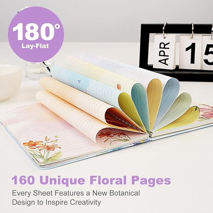 SIIXU Floral Spiral Notebook, A5 College Ruled Journal for Women with 160 Colorful Pages for Poetry, Work Notes & Daily Writing, Blue, Hardcover