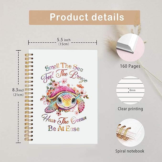 MOFUYU Turtle Gifts Cute Spiral Notebook Journal for Women Men,Sea Turtle Gifts,Inspirational Ocean Notebooks,Cute Notebooks for School Work Women Girls,Gifts for Beach Lovers,Turtle Gifts for Women 5.5x8.3 Inch