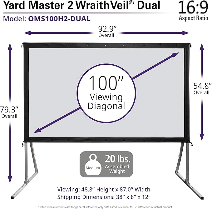 Elite Screens 100-inch Wraith Veil DUAL, 16:9, 0.8 Gain, 150° Viewing Angle, Front & Rear Projection Screen, Yardmaster 2 OMS100H2-Dual