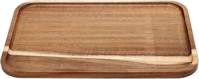 3 PCS Acacia Wood Serving Trays, 13'' x 9'' Rectangular Wooden Platters, Wood Kitchen Tray for Food, Cookie, Dessert, Fruit, Snack, Appetizer, Vegetable, Brown