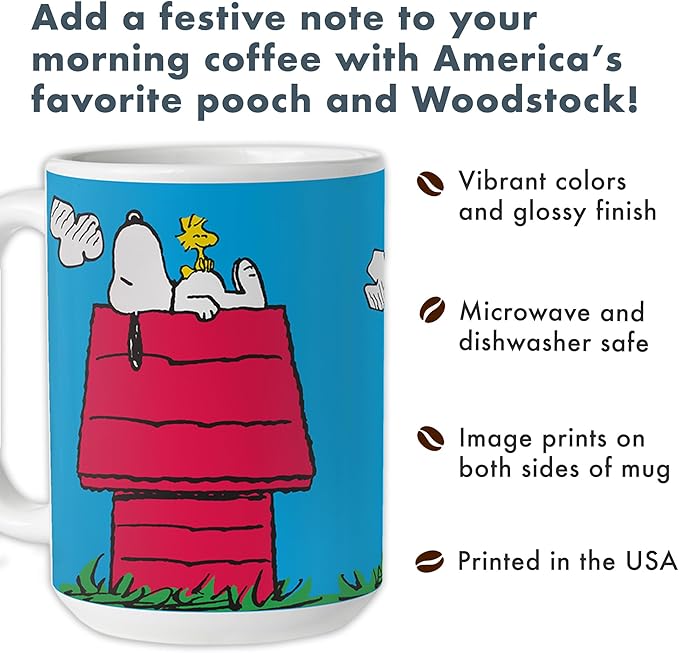 Let's Make Memories Personalized Mug - PEANUTS Character Collection - Christmas Holiday Stocking Stuffer - Microwave and Dishwasher Safe - Snoopy and Woodstock - No Place Like Home - 11 oz.