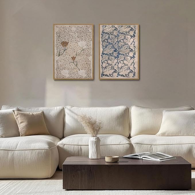YOYIAXT 2 Pieces Boho Botanical Canvas Wall Art For Bedroom Vintage Floral Pattern Framed Wall Art Antique Neutral Flower Art Print Artwork For Office Living room, 16x24 in