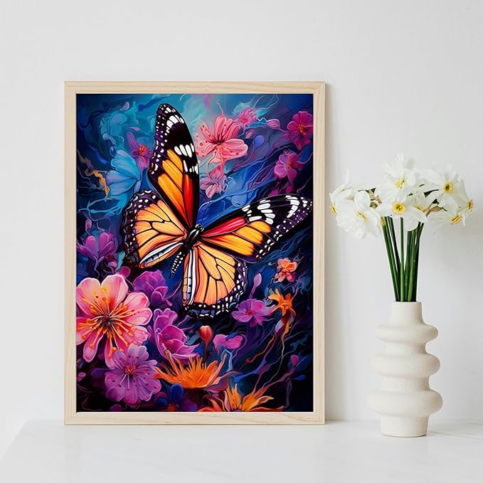 MBNTJHT DIY Easy Butterfly Paint by Numbers Kit for Adults, Flowers Paint by Number Kits on Canvas for Beginners,Acrylic Painting Kits for Home Wall Decor 16 X 20 Inch.
