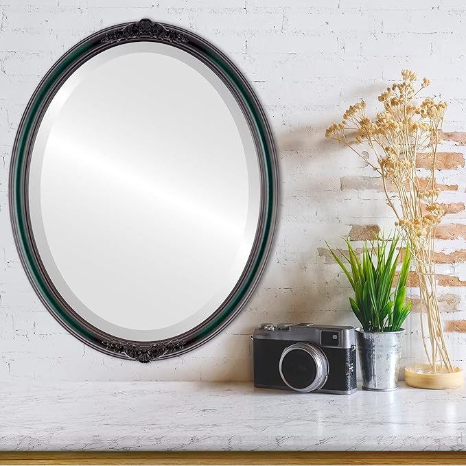 OVALCREST Oval Beveled Wall Mirror for Home Decor - Contessa Style - Hunter Green - 18" x 14"