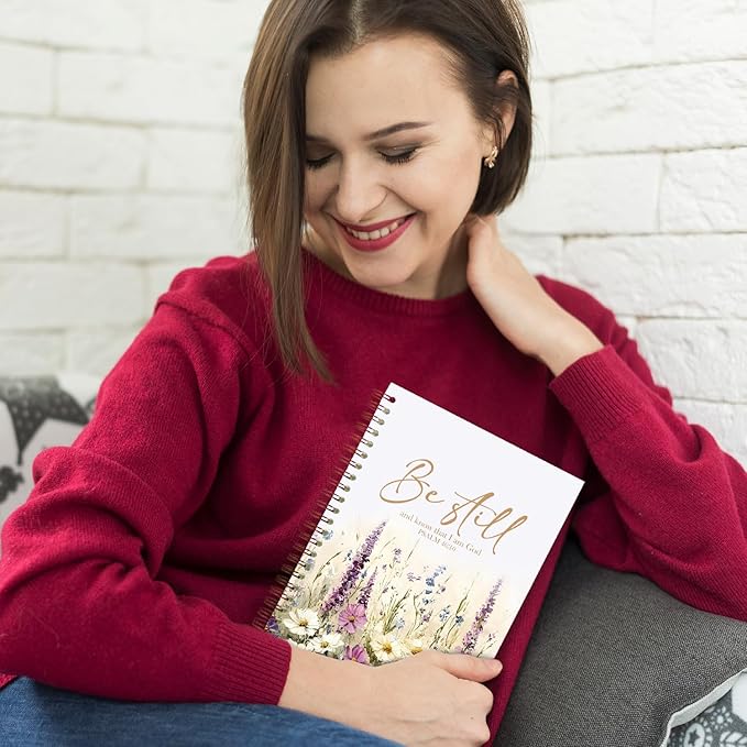 Wildflower Christian Spiral Notebooks, Be Still and Know That I Am God Bible Journal, Psalm 46:10 Scripture Journals for Writing, Religious Notebook for Note Taking, 5.5x8.3 Inch