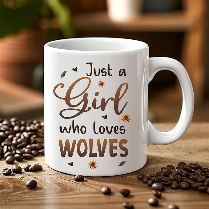 Hyturtle Personalized Cute Wolf Coffee Mug - Gift For Wolf Lover - Just A Girl Who Loves Wolves - Wolf Gift For Women - Animal Lover Gift - Birthday - Custom Name Coffee Cup Ceramic Mug 11oz - 15oz