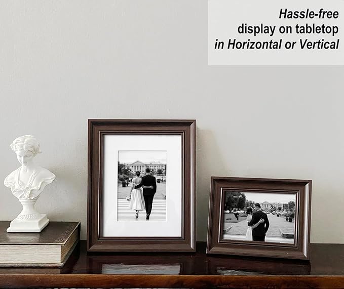 Yaetm 4x6 Picture Frame Set of 4, 1.4” Wide Molding & Dark Brown Photo Frames with HD Tempered Glass, Display on Tabletop & Wall Mounting, Brown