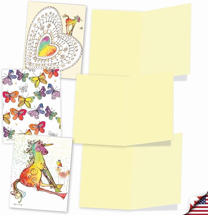 The Best Card Company Assorted Blank Greeting Card Box Set - Incl. 20 Cards + Envelopes - 10 Unique Designs - Perfect for Thank Yous, Invitations, More - Happy Unicorns AM7245OCB-B2x10