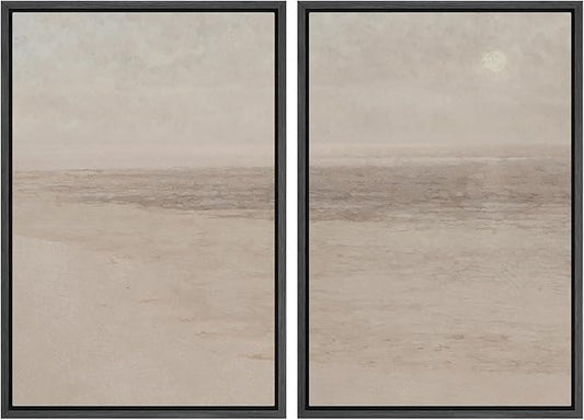 SIGNWIN Framed Canvas Print Wall Art Set Soft Abstract Landscape Cool and Neutral Tones Modern Minimalism Decorative Nordic for Living Room, Bedroom, Office - 24"x36"x2 Black