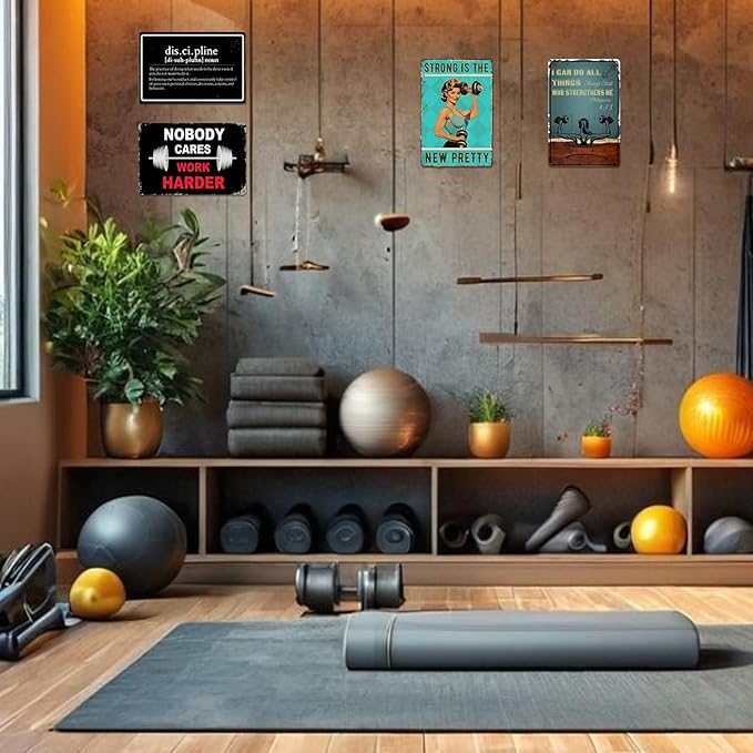 Gym Sign Workout Posters for Home Gym Motivational Wall Art Decor Nobody Cares Work Harder Metal Sign Funny Fitness Poster Garage Tin Signs Weight Room Accessories 8x12 Inch