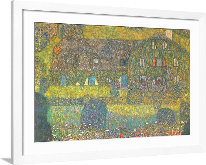 ART.COM Wall Art Print House in Attersee on White Frame by Gustav Klimt, 44" x 32"