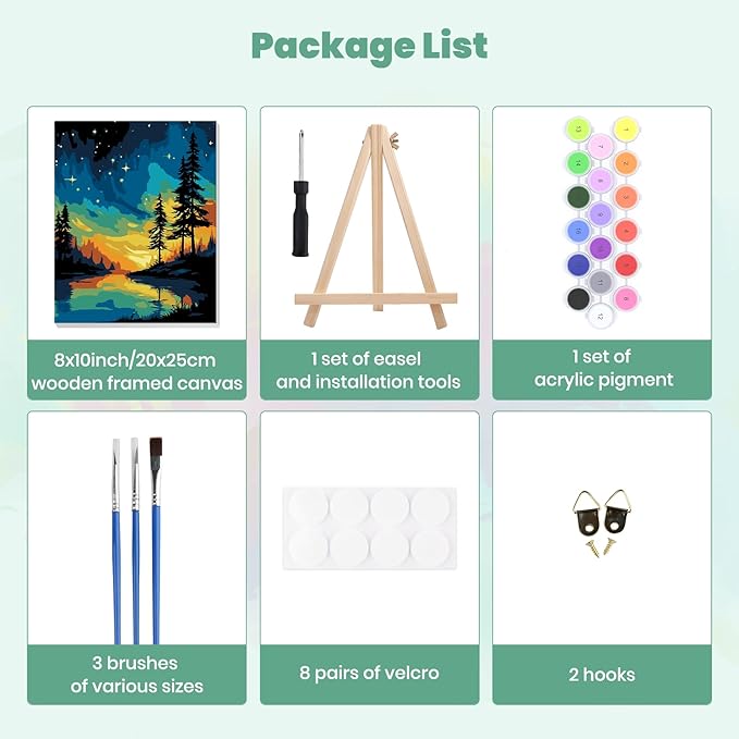 MXJSUA Starry Sky Framed Paint by Numbers for Adults Beginners, Easy Adults' Paint-by-Number Kits on Canvas with Easel, Landscape Acrylic Number Painting Crafts Kits Gifts for Home Decor, 8x10inch