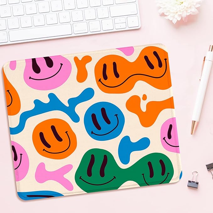 Seorsok Square Mouse Pad Cute Retro Smiley Hippie,Office Home Personalized Premium-Textured Mouse Mat Design,Waterproof Mousepad,Non-Slip Rubber Base Computer Mouse Pads for Wireless Mouse