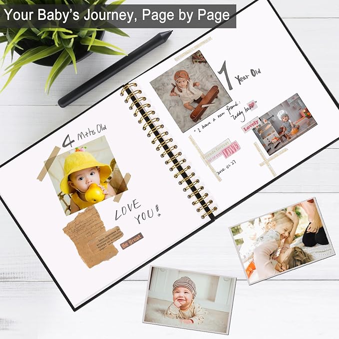 10 x 10 Inch Scrapbook Photo Album, DIY Memory Book Linen Cover for Photos, Hardcover Kraft White Pages Scrap Book Photo Albums for Travel, Wedding Anniversary Family Christmas Baby 40 Pages, Black