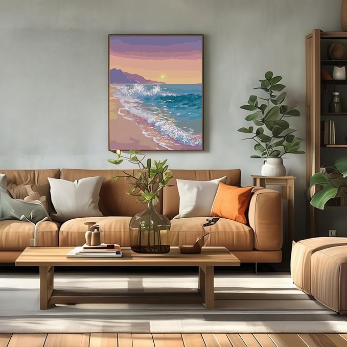 BYGFHLYW Paint by Numbers Kit for Adults Beginners, Seaside Beach Landscape Easy Adult Paint by Number Kits On Canvas, DIY Acrylic Oil Painting Kits for Home Wall Decor 16x20Inch