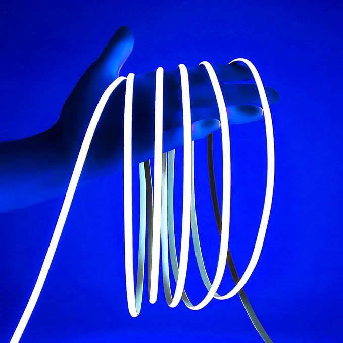 COB LED Strip Light, 16.4FT 12V Blue Narrow Width 5mm Super Bright CRI 90+ Dotless LED Tape Light, 400LEDs/M Cuttable Flexible Dimmable Light Strip for Indoor Home Christmas Decor (No Power Supply)