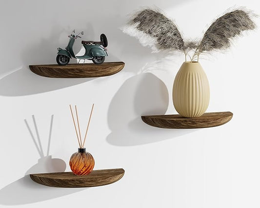 Solid Wood Half Round Rustic Floating Shelves, Natural Wood Wall Shelves, Elevate Your Space. Perfect for Living Rooms, Bathrooms, Bedrooms, Offices, Children's Rooms,Pictures Plants Books