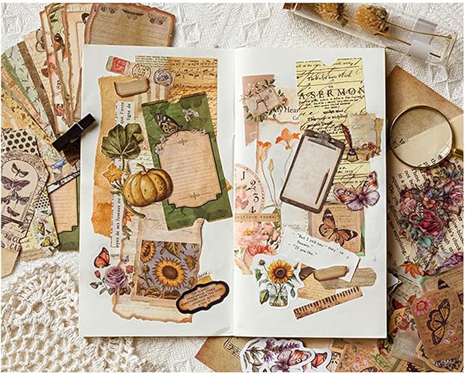 Alideco 100pcs Vintage Scrapbook Supplies Pack for Art Journaling Bullet Junk Journal Planners DIY Paper Stickers Craft Kits Notebook Collage Album Aesthetic Cottagecore Picture Frames (zhiwubaike)