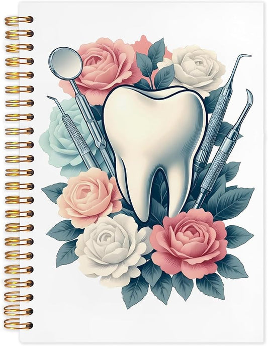 WUCHJ Dentist Gifts Notebook, Dental Hygienist Assistant Gifts Journal, Floral Tooth Spiral Notebook Journal for Note Taking, Dentist Office Supplies, 5.5x8.3 Inch