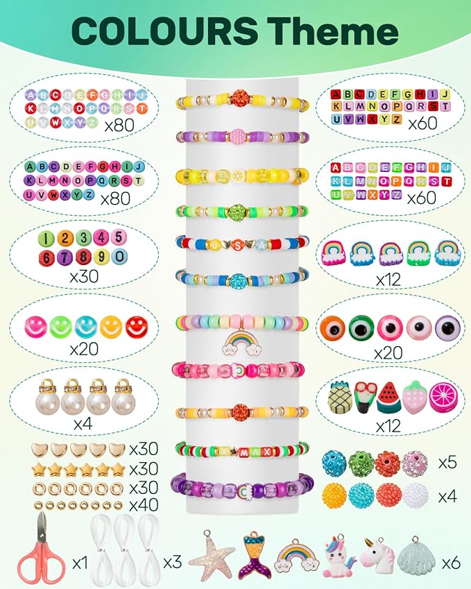 Taybonds Friendship Bracelet Making Kit for Girls Age 6+, 3 Boxes Jewelry Making Kit with Polymer Clay Charms, Clay, Pony, Letter Beads, Pearls, Unicorn Mermaid Rainbow Pendants, Craft Supplies Gift